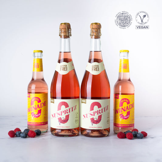 Alkoholfreier veganer Sekt Nuspritz und Weinschorle Winade in rosé